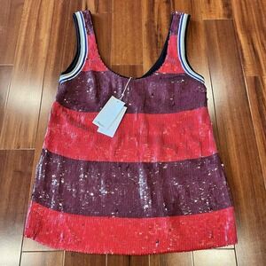 New NWT 3.1 Phillip Lim‎ Red Sequin Striped Tank Top Sleeveless Scoop Neck Sz XS